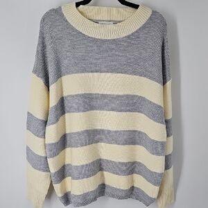 ChicSoul Nautical Striped Blue & Cream Crewneck Sweater
